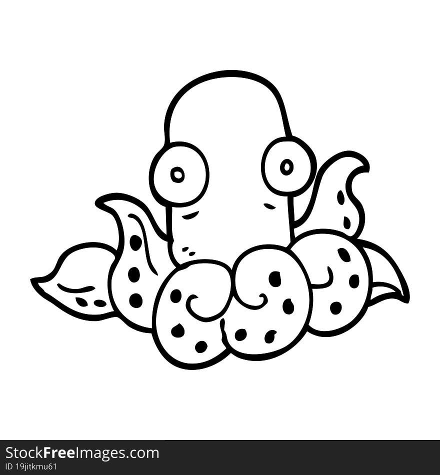 Line Drawing Cartoon Funny Octopus