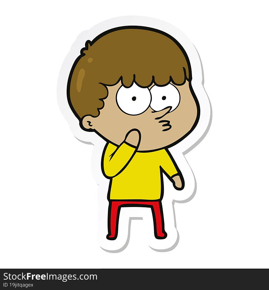 sticker of a cartoon curious boy