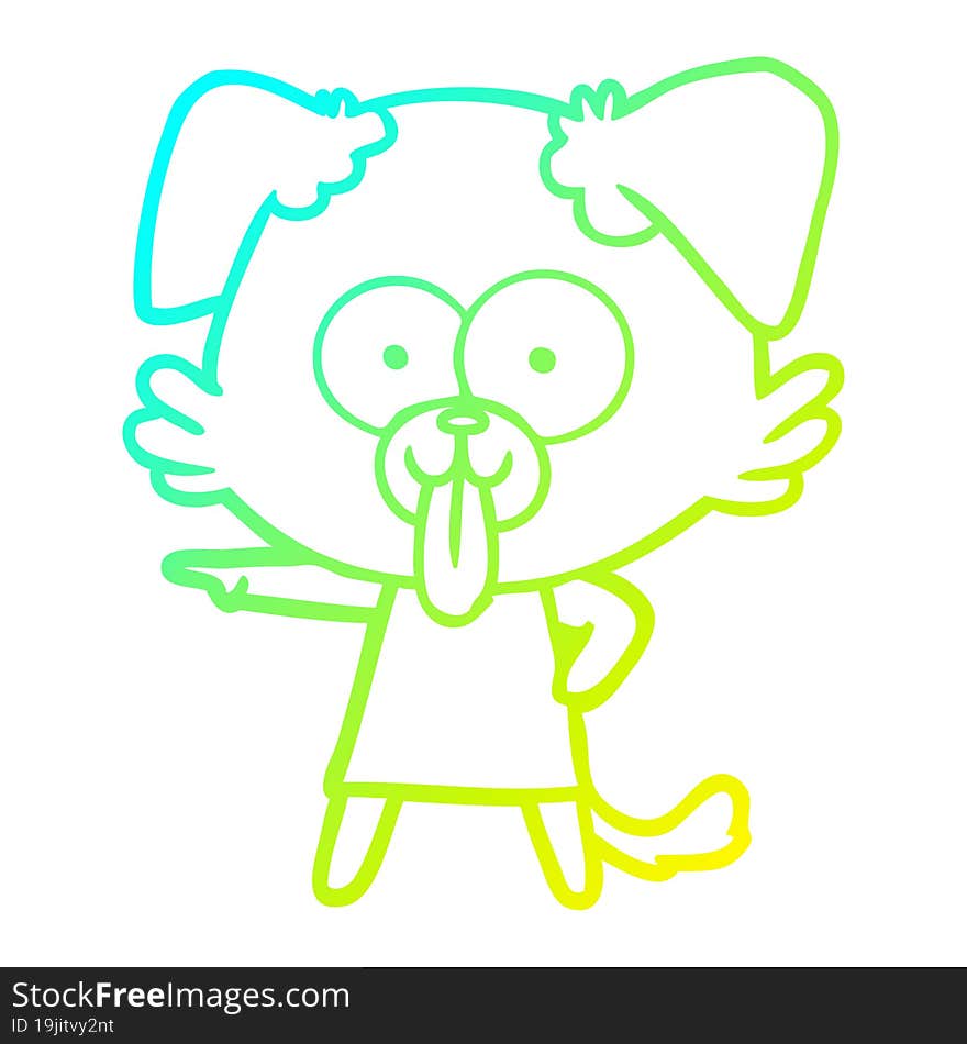 cold gradient line drawing of a cartoon dog with tongue sticking out