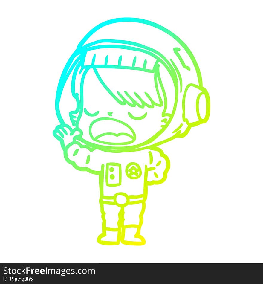 cold gradient line drawing cartoon astronaut woman explaining