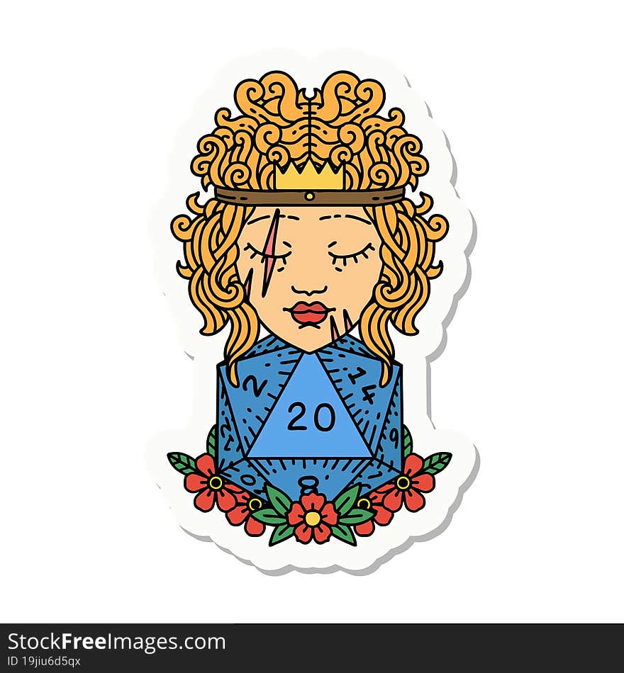 sticker of a human barbarian with natural twenty dice roll. sticker of a human barbarian with natural twenty dice roll