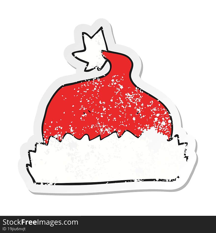 retro distressed sticker of a cartoon santa hat