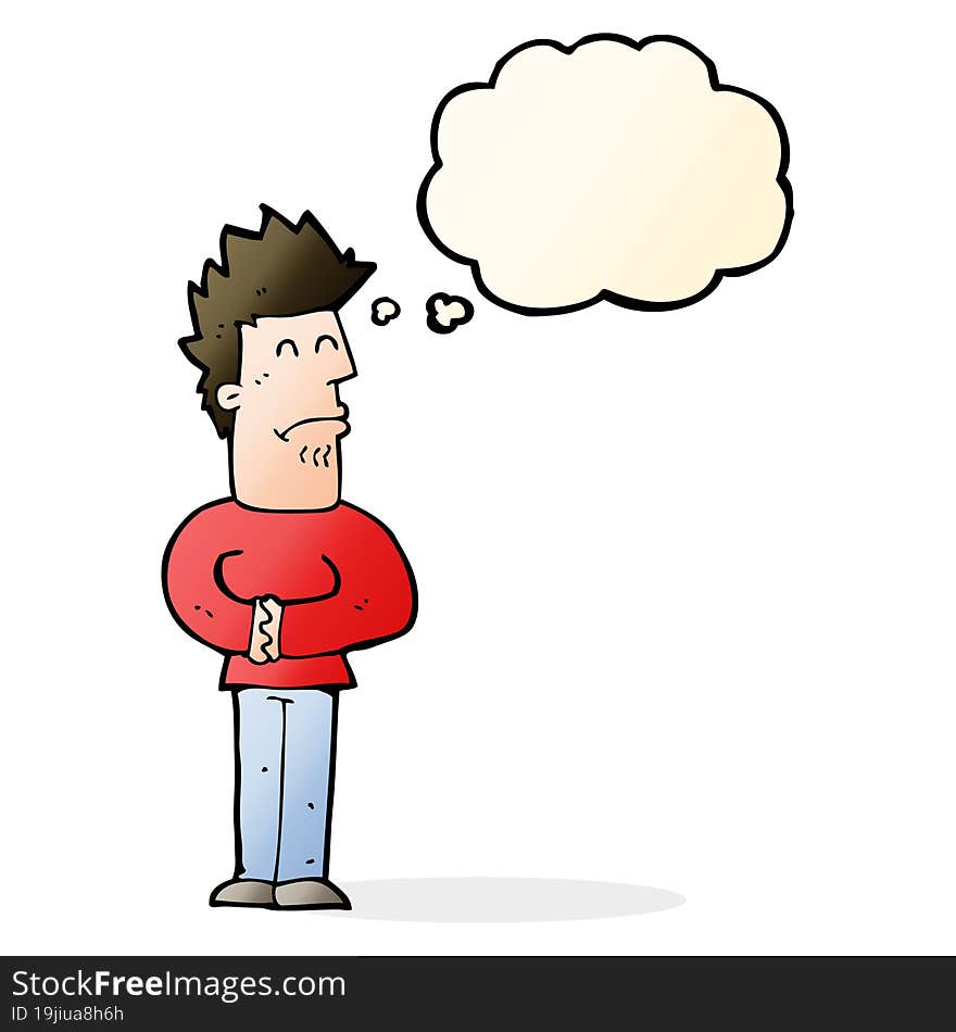 cartoon nervous man with thought bubble