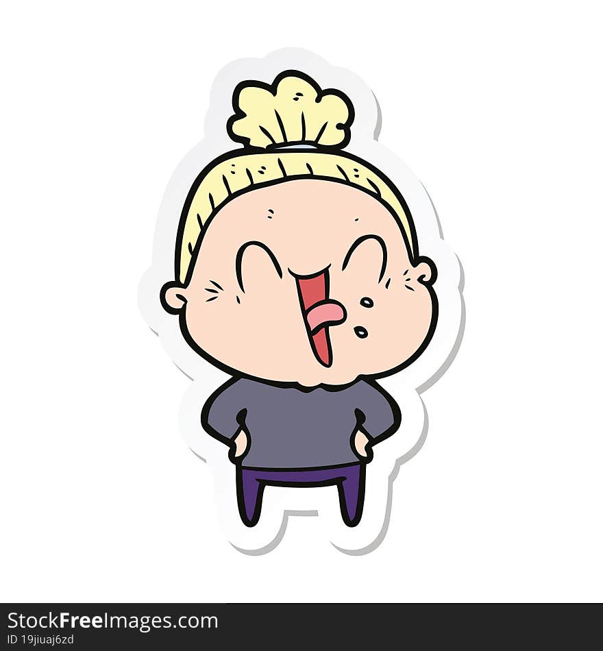 Sticker Of A Cartoon Happy Old Woman