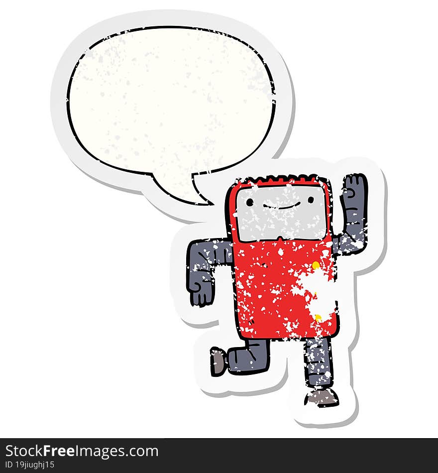 cartoon robot and speech bubble distressed sticker