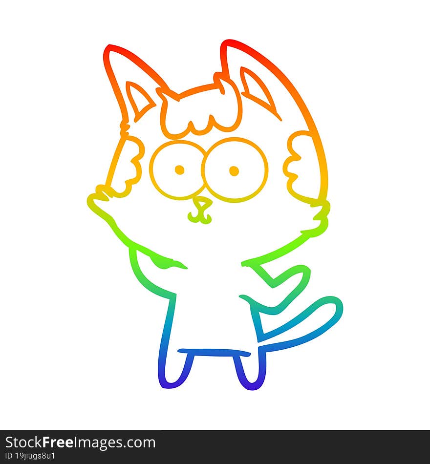 rainbow gradient line drawing happy cartoon cat