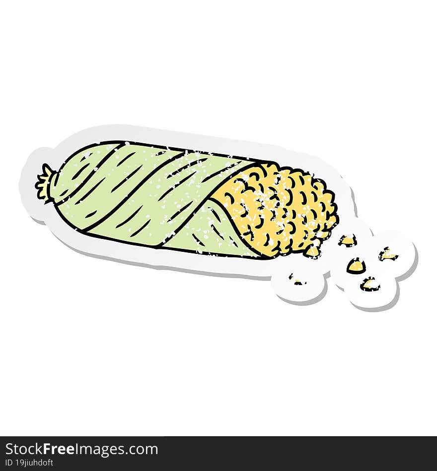 Distressed Sticker Cartoon Doodle Of Fresh Corn On The Cob