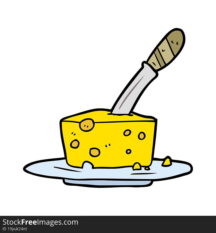 cartoon knife in block of cheese. cartoon knife in block of cheese