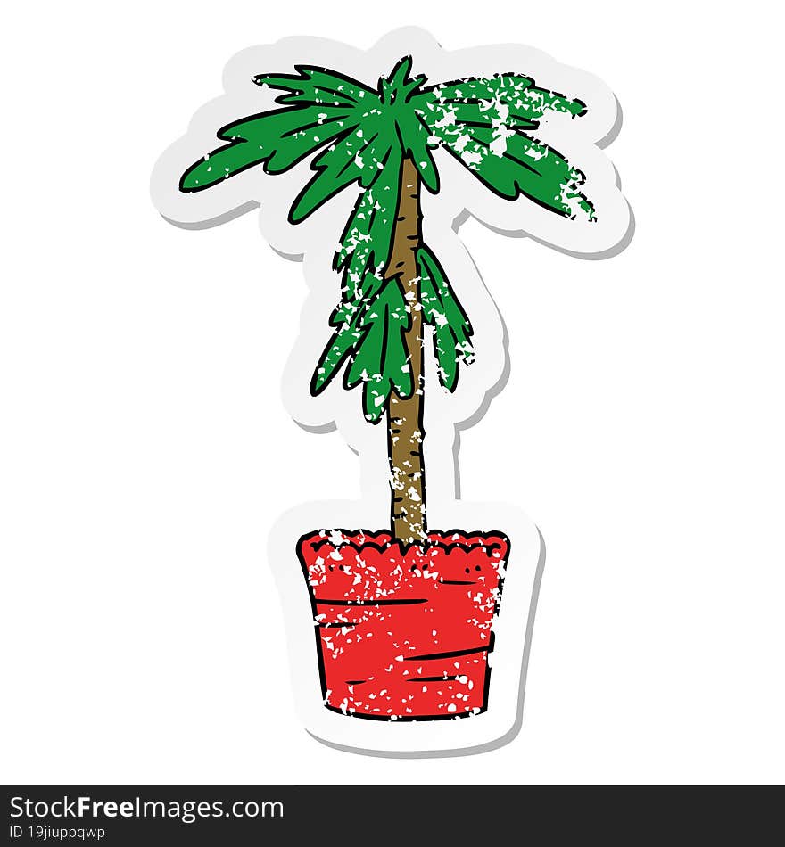 Distressed Sticker Cartoon Doodle Of A House Plant