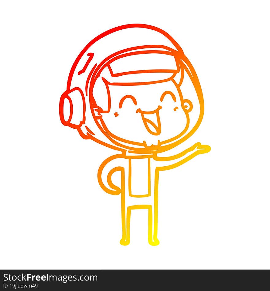 warm gradient line drawing of a happy cartoon astronaut