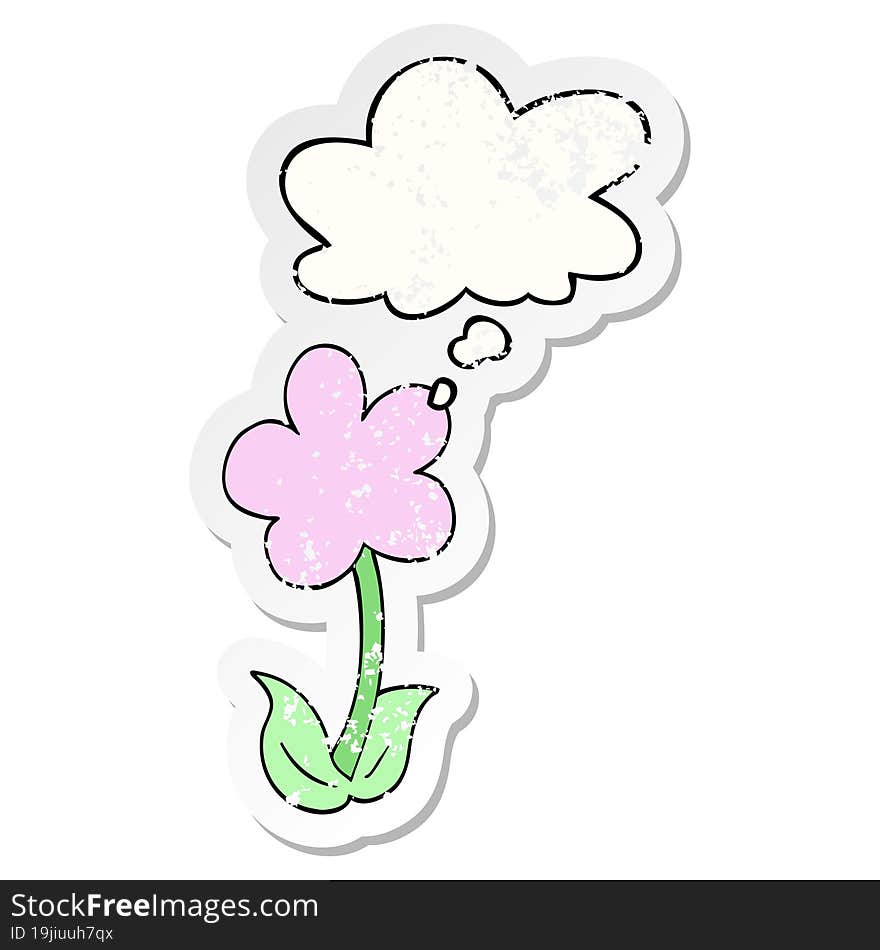 Cute Cartoon Flower And Thought Bubble As A Distressed Worn Sticker