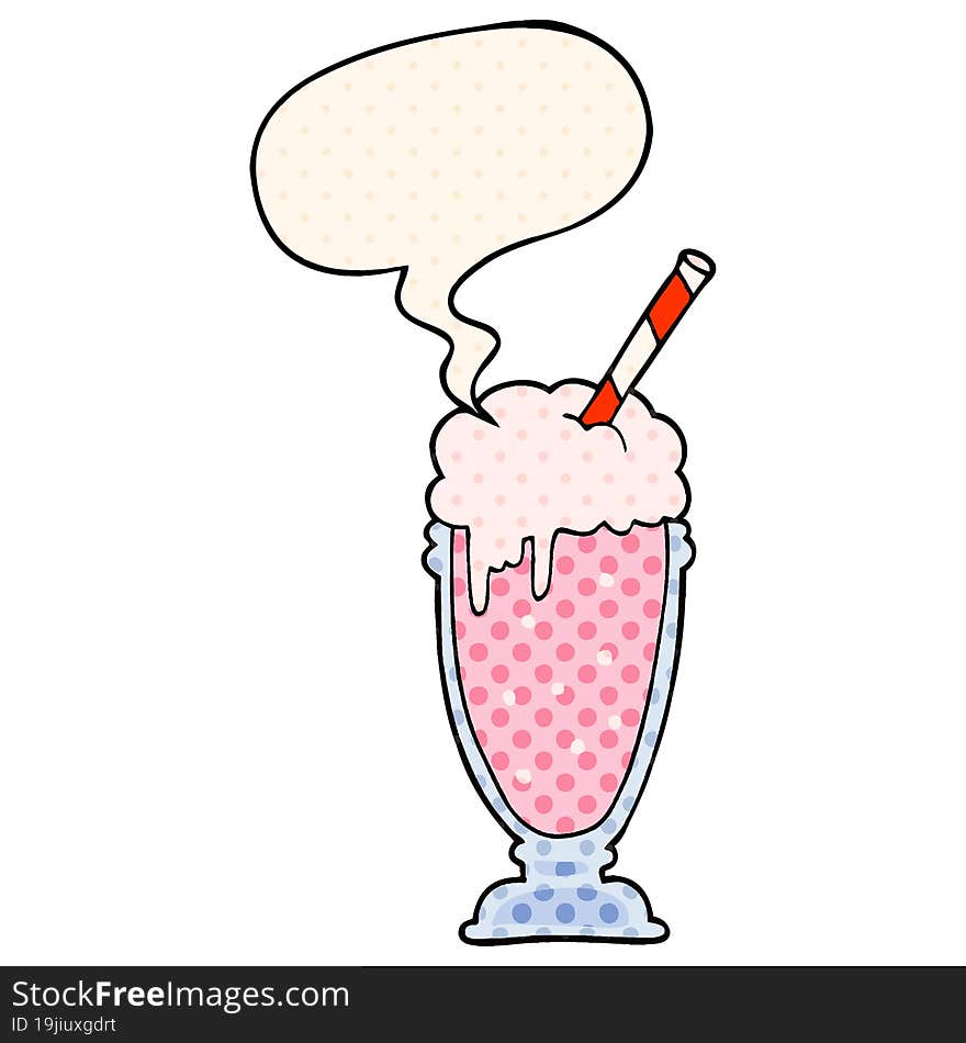 cartoon milkshake and speech bubble in comic book style