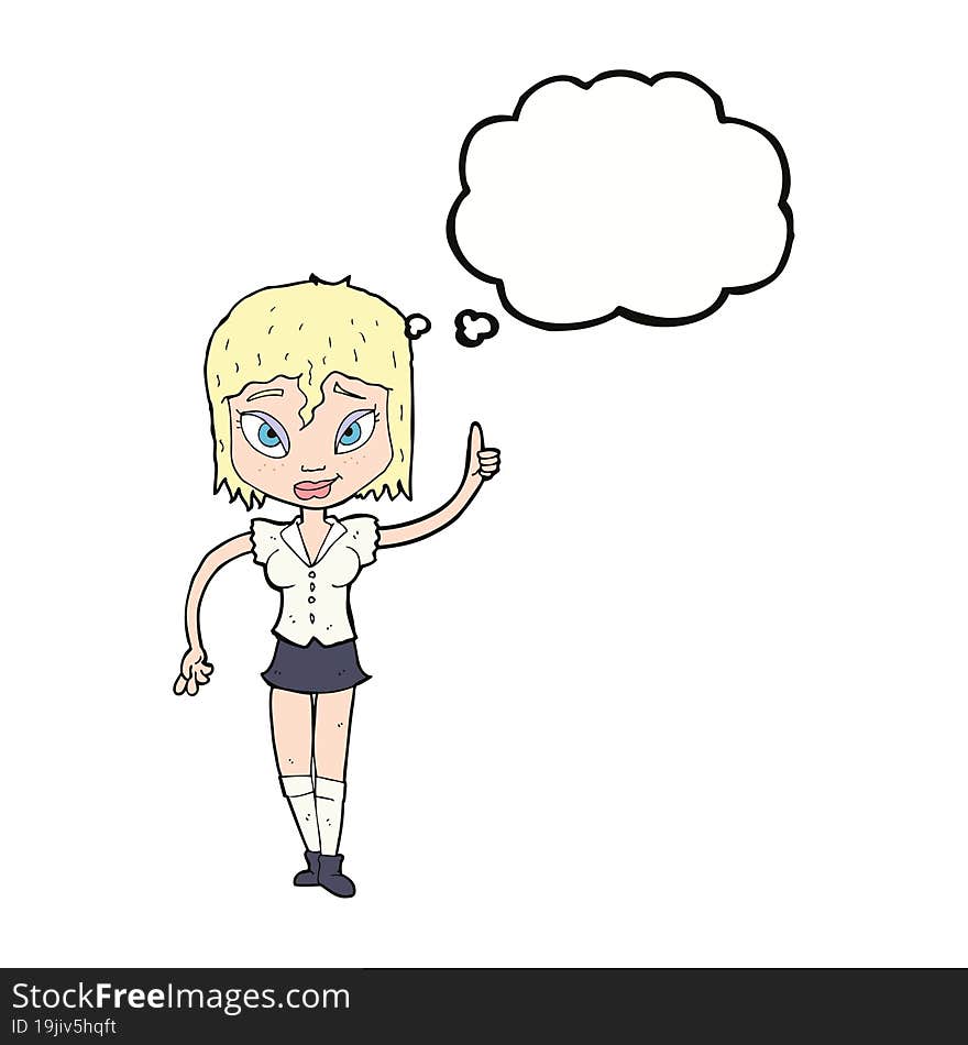 cartoon woman making point with thought bubble