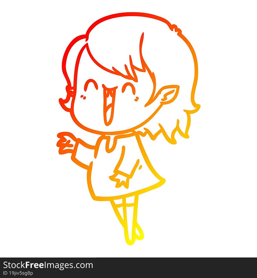 warm gradient line drawing cute cartoon happy vampire girl