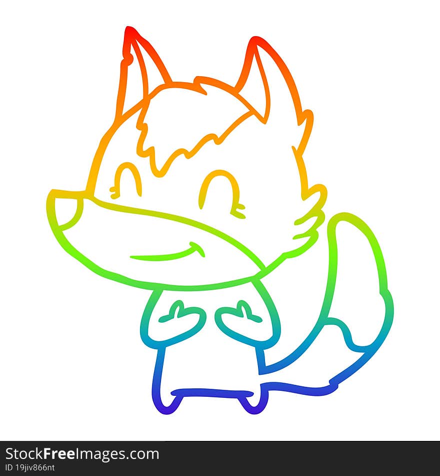 Rainbow Gradient Line Drawing Friendly Cartoon Wolf