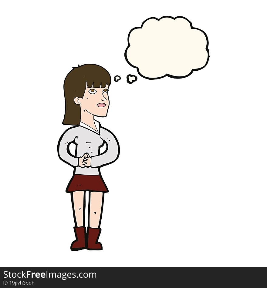 cartoon woman waiting with thought bubble