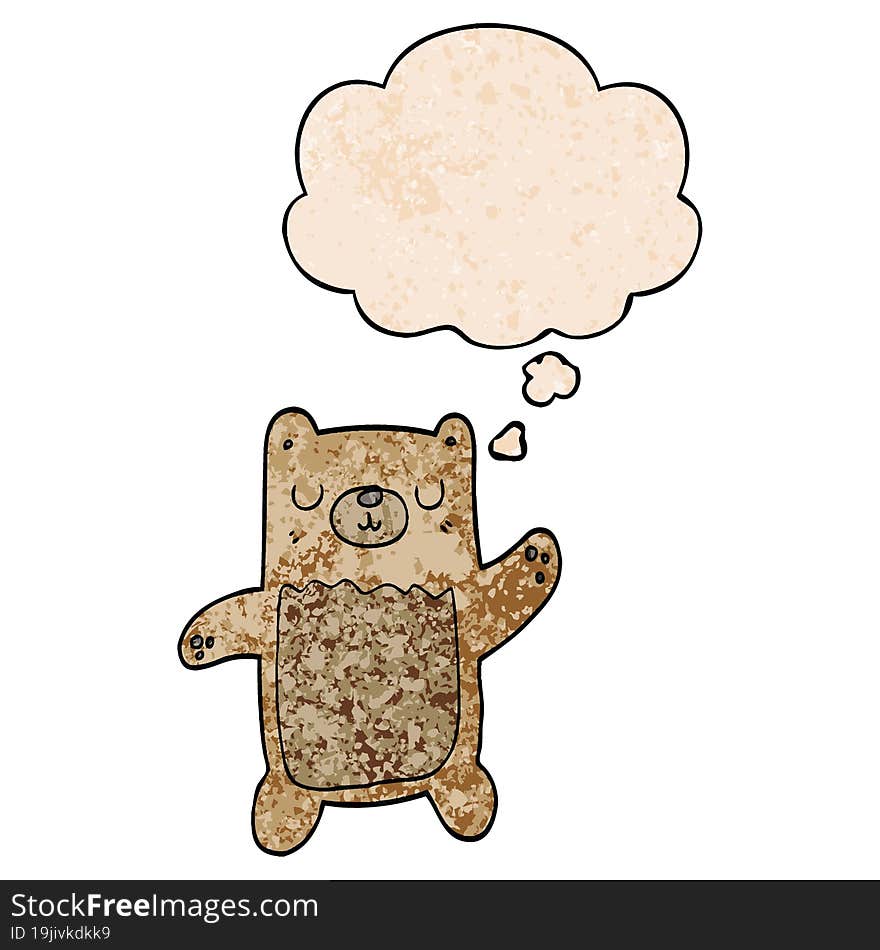cartoon bear and thought bubble in grunge texture pattern style