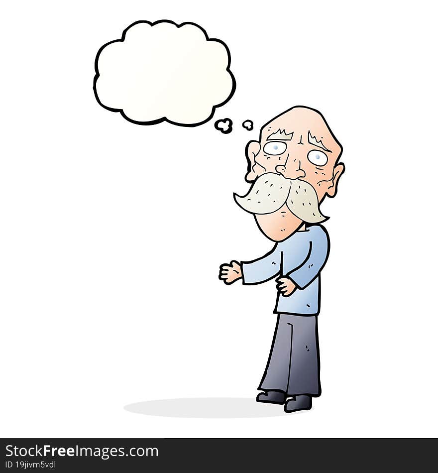 cartoon lonely old man with thought bubble