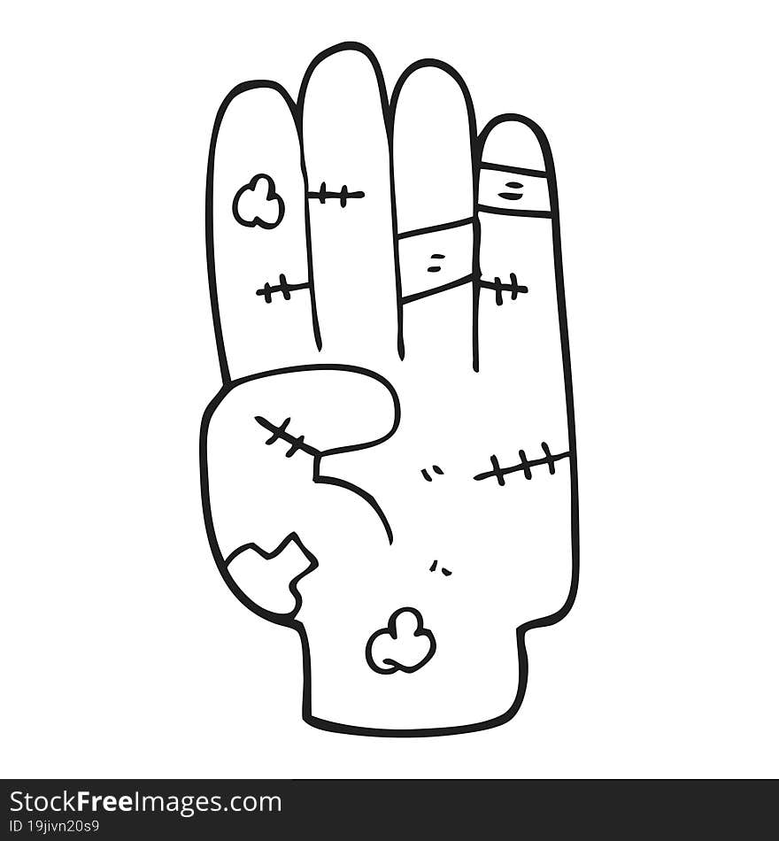 black and white cartoon injured hand