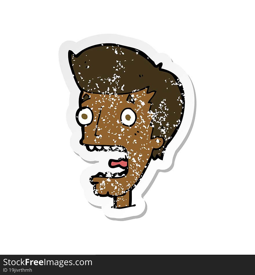 retro distressed sticker of a cartoon terrified man