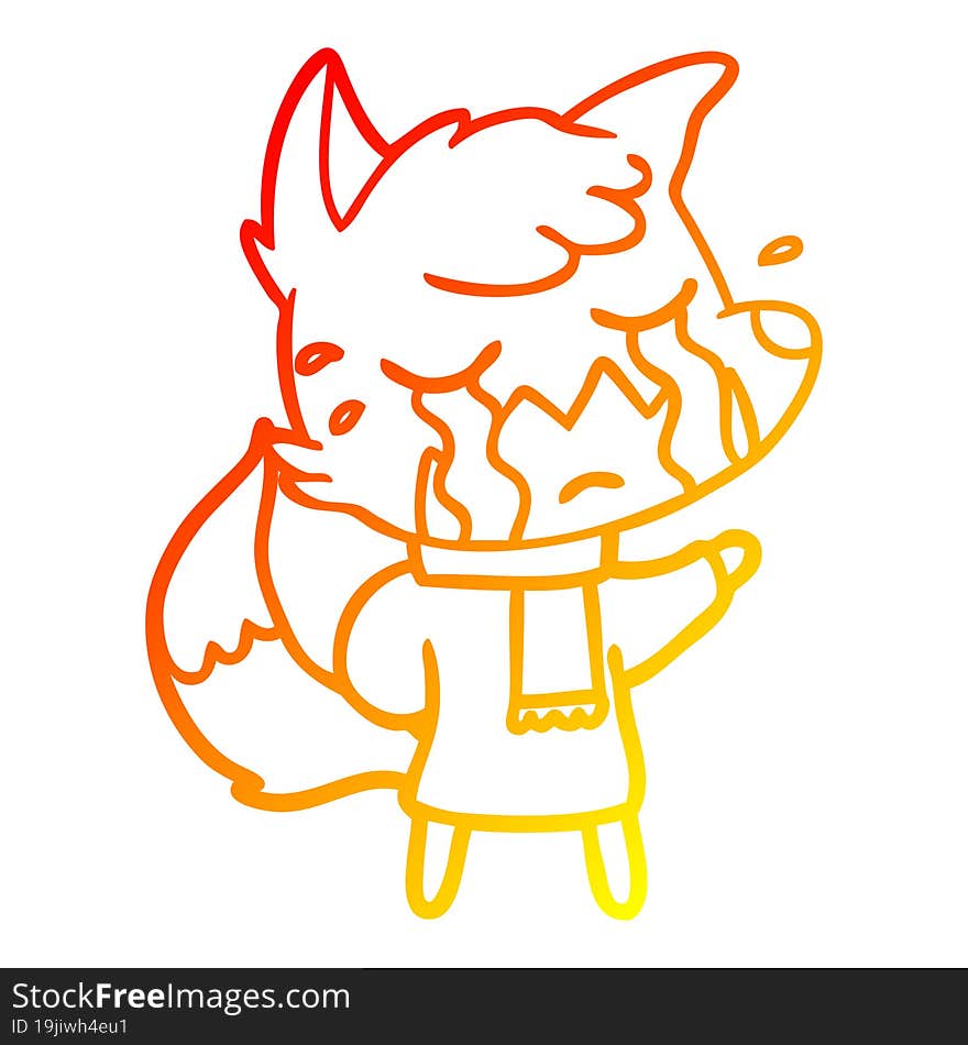 warm gradient line drawing of a crying fox cartoon