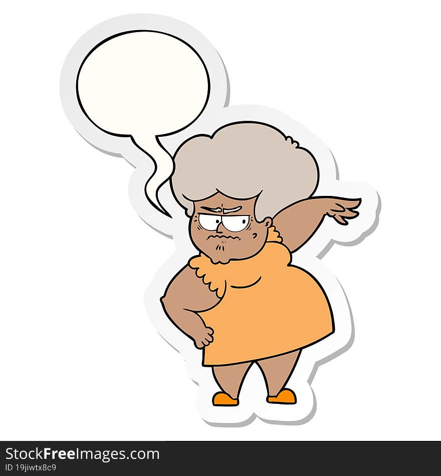 Cartoon Angry Old Woman And Speech Bubble Sticker