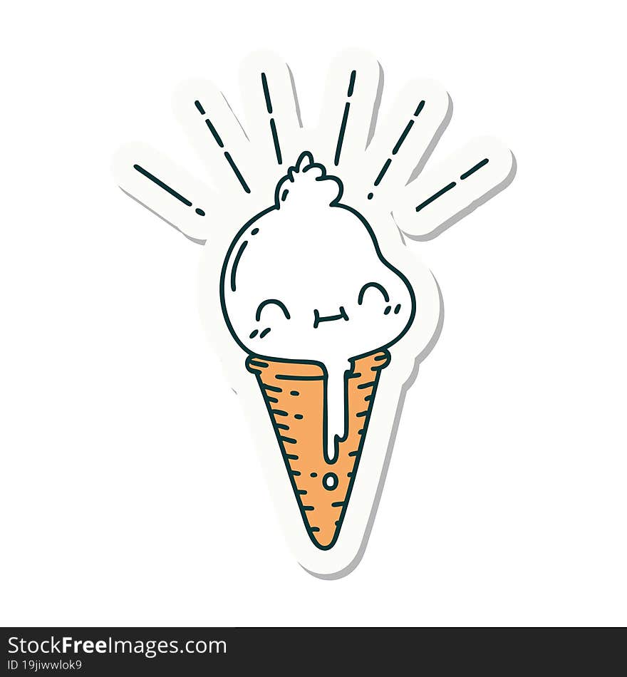 sticker of tattoo style ice cream character