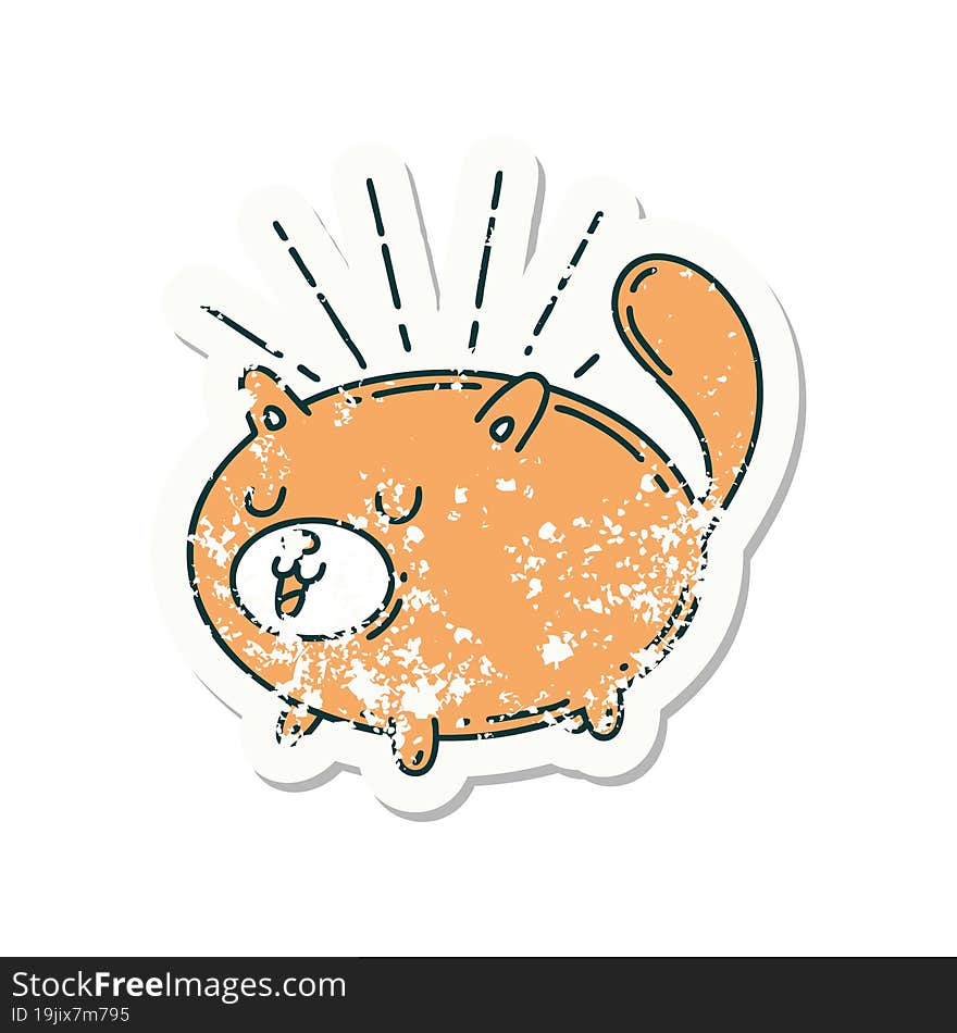 grunge sticker of tattoo style happy cat