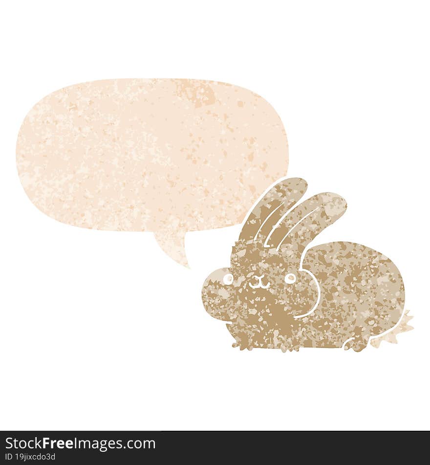 cartoon rabbit with speech bubble in grunge distressed retro textured style. cartoon rabbit with speech bubble in grunge distressed retro textured style