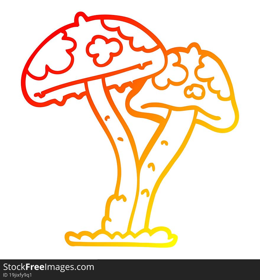 Warm Gradient Line Drawing Cartoon Mushroom