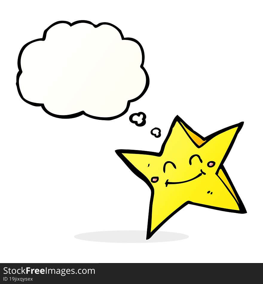 cartoon happy star character with thought bubble