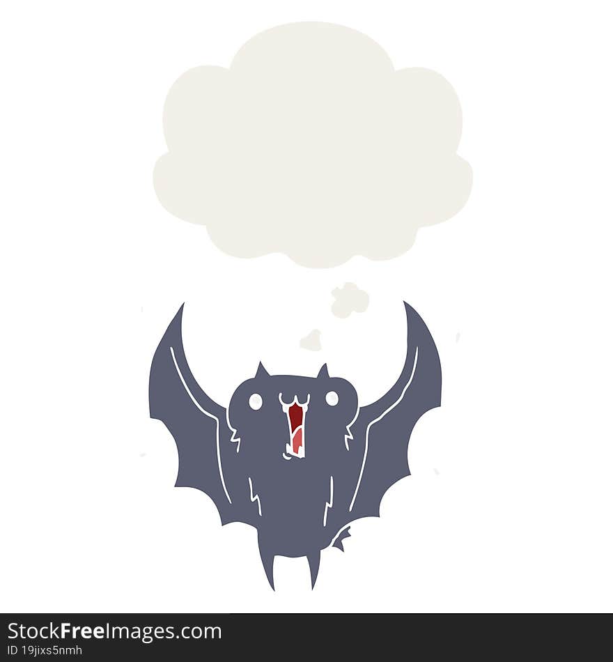 cartoon happy vampire bat and thought bubble in retro style