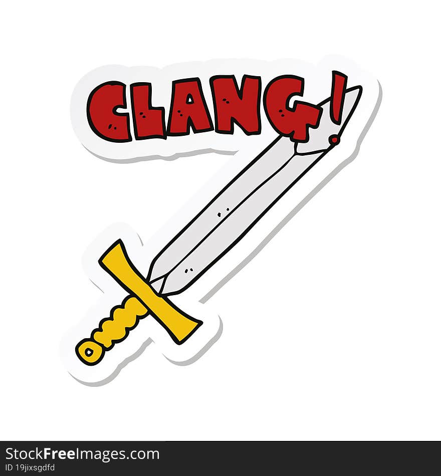 sticker of a cartoon clanging sword