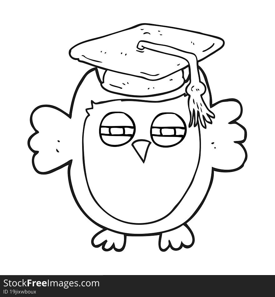 Black And White Cartoon Clever Owl