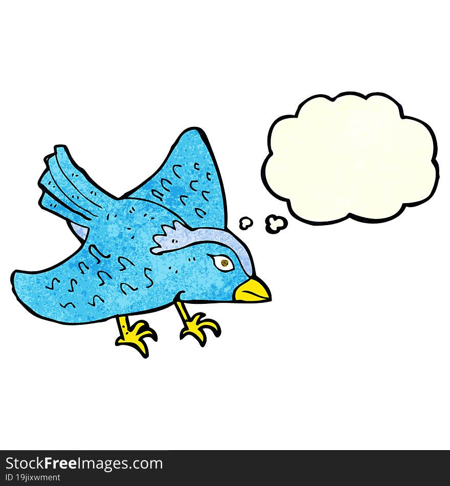 cartoon garden bird with thought bubble