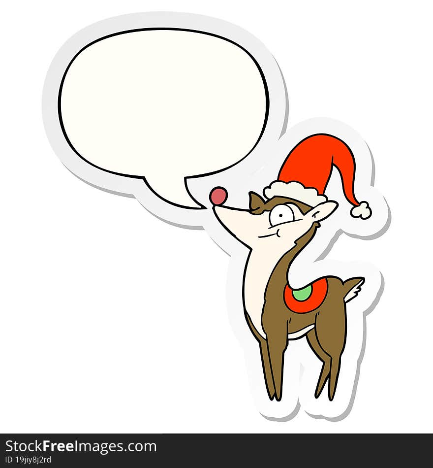 cartoon christmas reindeer and speech bubble sticker