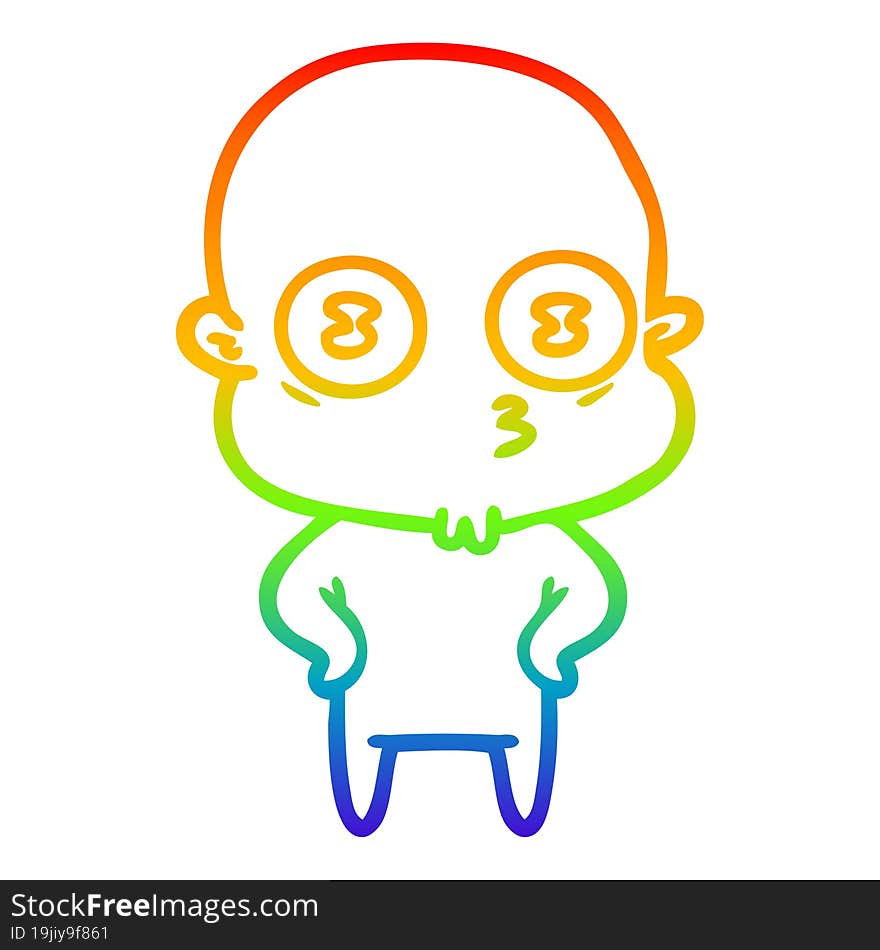 Rainbow Gradient Line Drawing Cartoon Weird Bald Spaceman