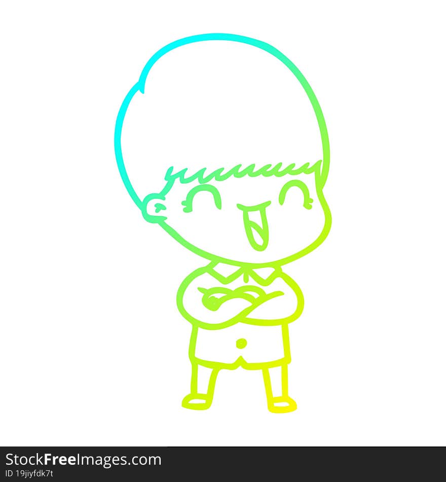 cold gradient line drawing happy cartoon boy