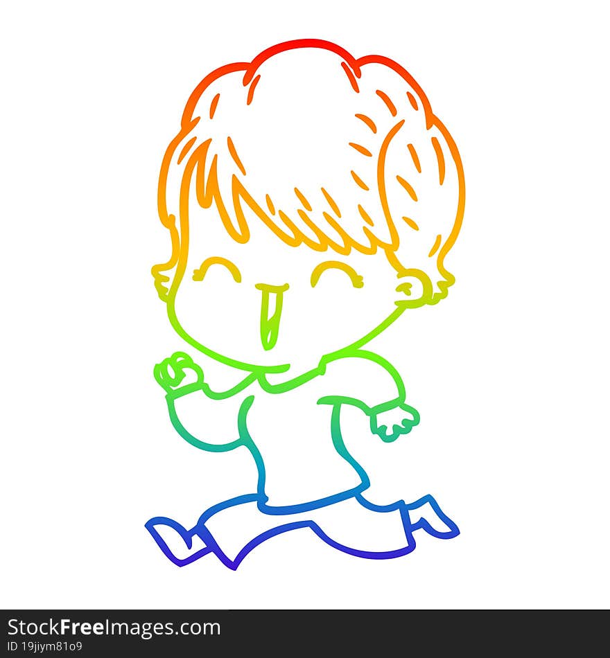 rainbow gradient line drawing of a cartoon laughing woman