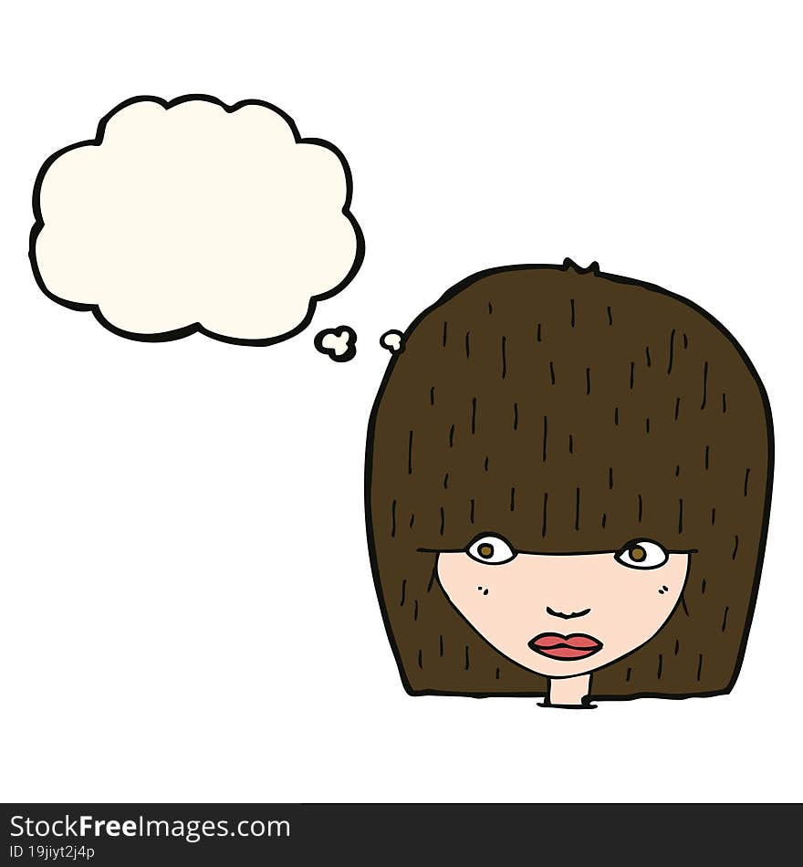 cartoon staring woman with thought bubble