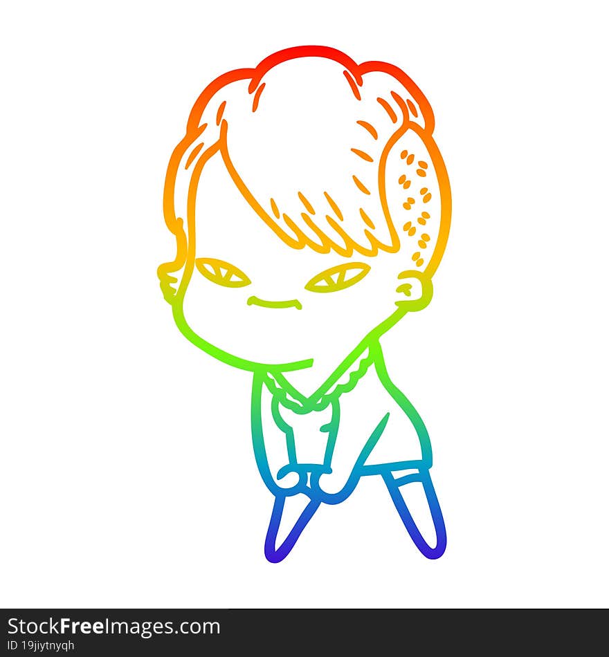 rainbow gradient line drawing cute cartoon girl with hipster haircut