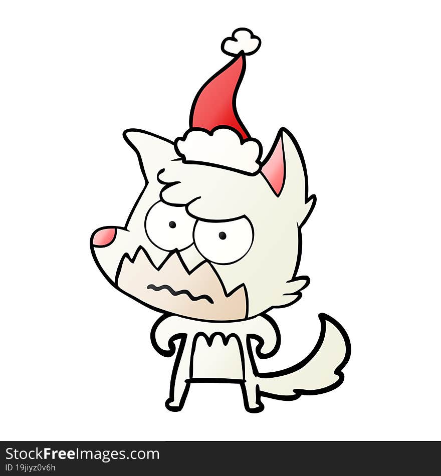 gradient cartoon of a annoyed fox wearing santa hat