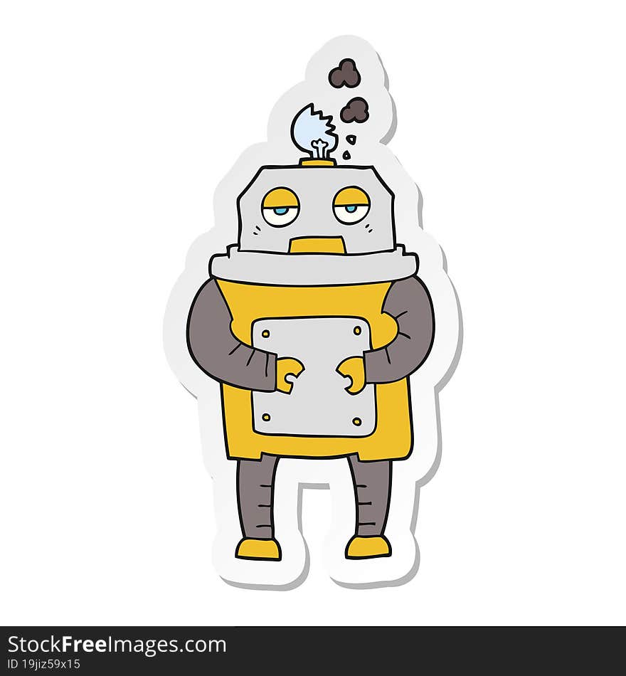 Sticker Of A Cartoon Broken Robot