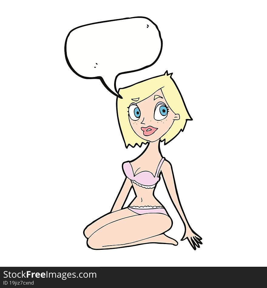 cartoon pretty woman in underwear with speech bubble