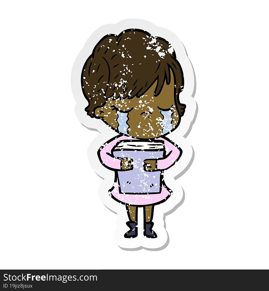 Distressed Sticker Of A Cartoon Woman Crying