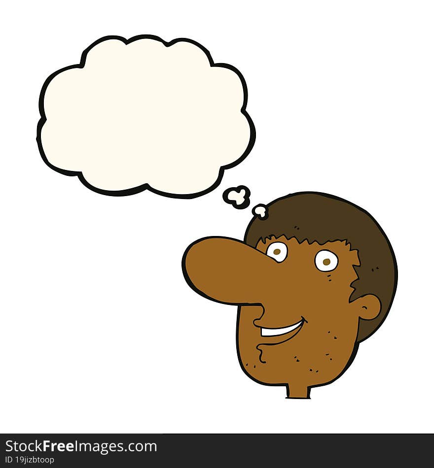 Cartoon Happy Male Face With Thought Bubble