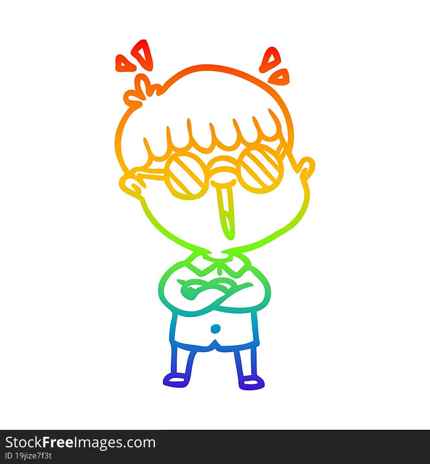 rainbow gradient line drawing cartoon boy wearing spectacles