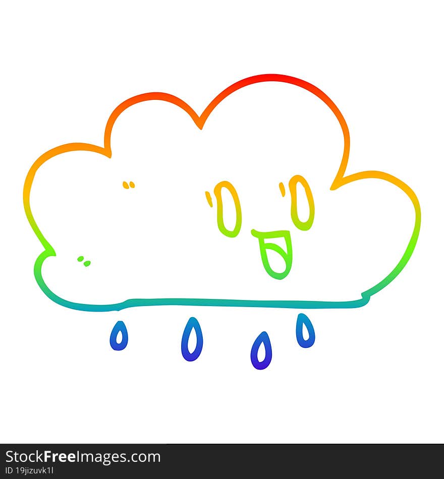 rainbow gradient line drawing of a cartoon expressive weather cloud