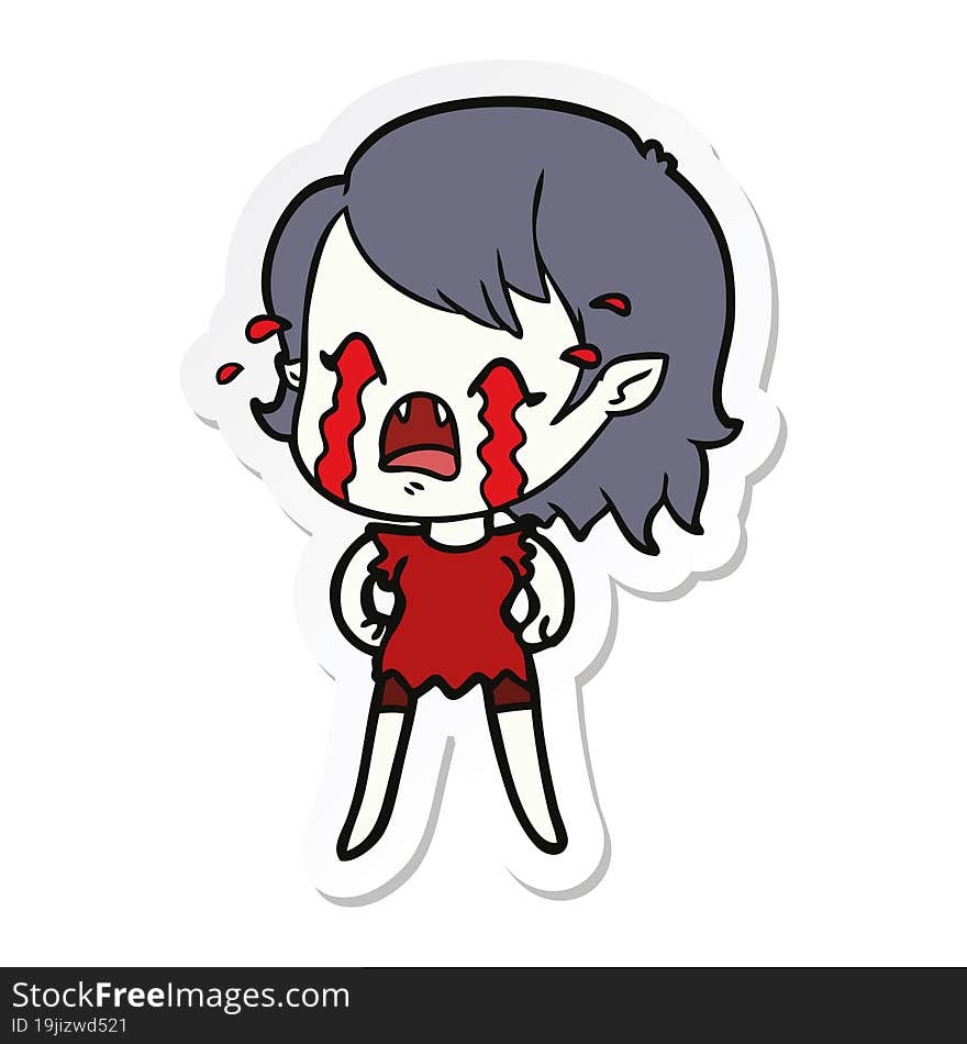 sticker of a cartoon crying vampire girl