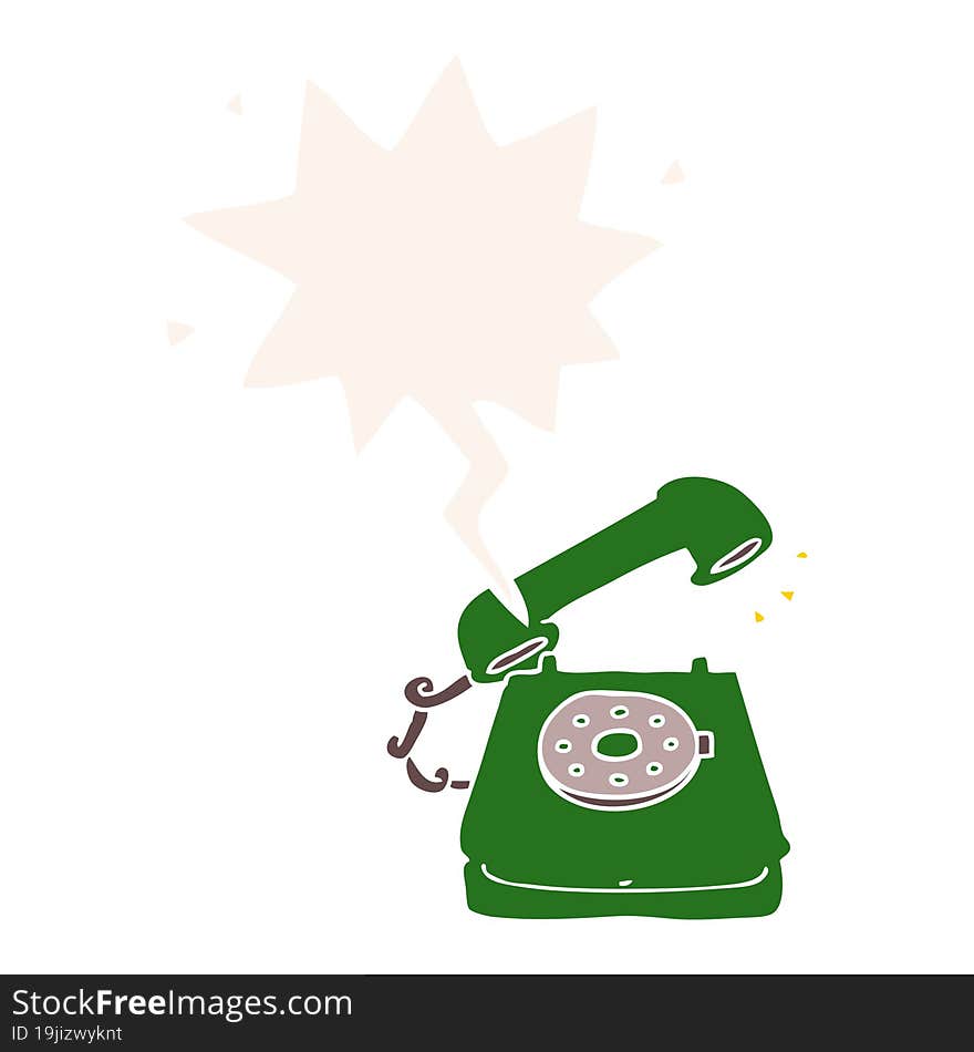 cartoon old telephone and speech bubble in retro style